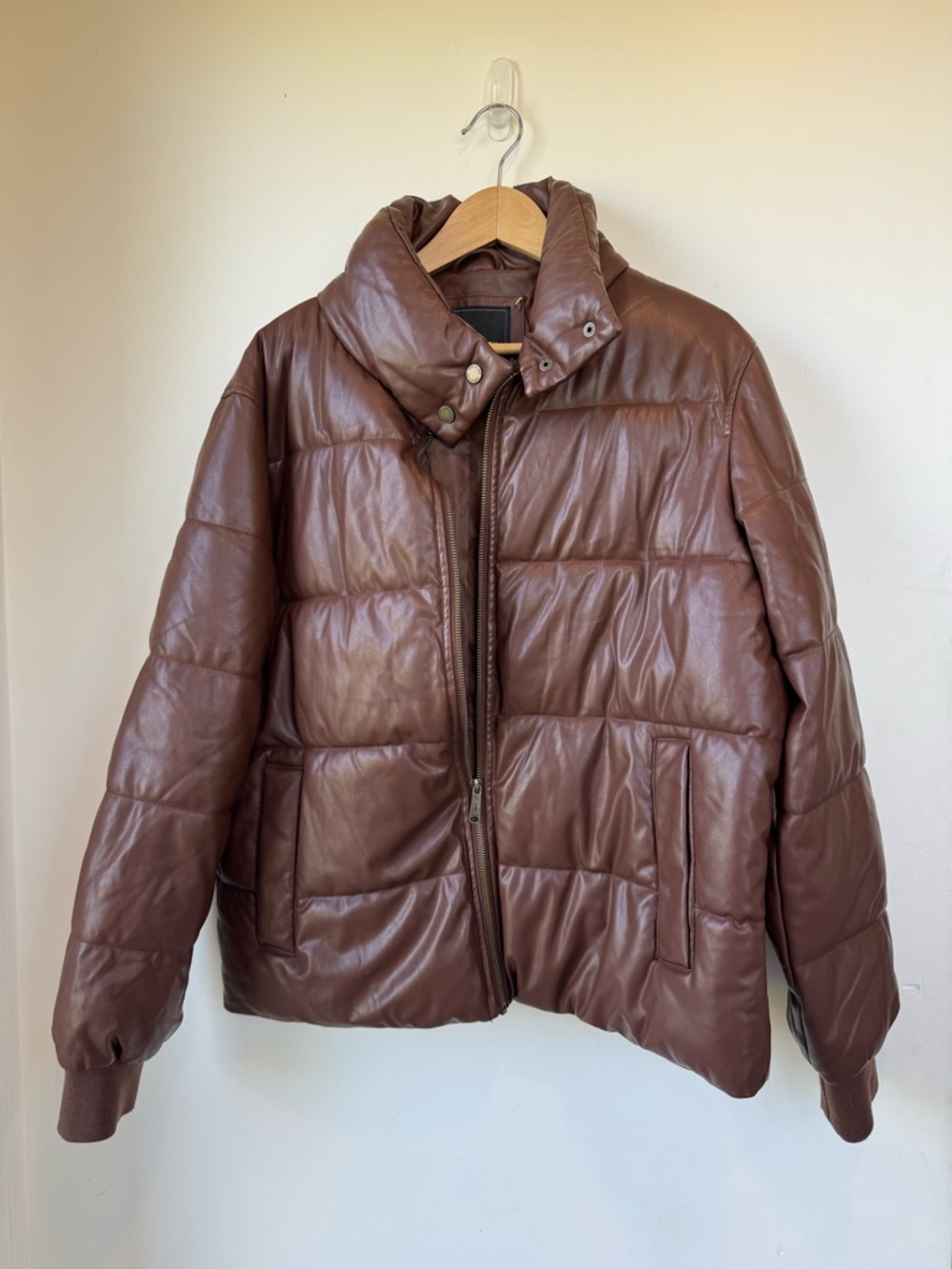 Sam Edelman Brown Faux Leather Puffer Jacket